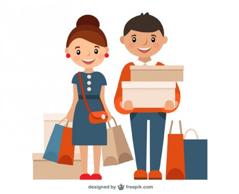 Grafika przedstawiająca kobietę i mężczyznę z zakupami; autor: www.freepik.com