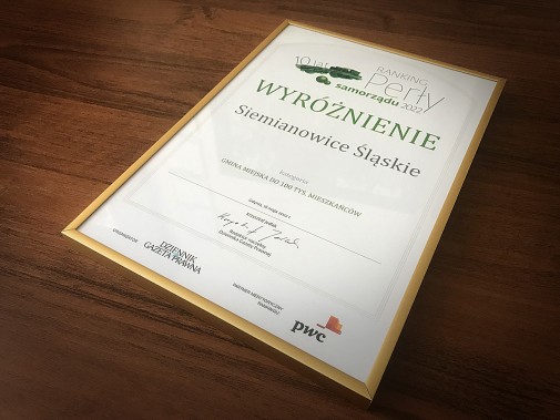 Perły Samorządu, dyplom z wyróżnieniem dla Siemianowic Śląskich.
