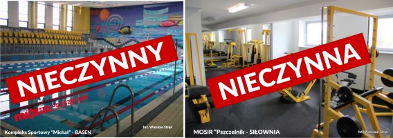 Zdjęcia przedstawiające basen KS „Michał” oraz siłownię w Parku Pszczelnik z informacją o…