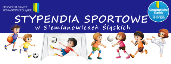 baner stypendiów sportowych (Logo Miasta, logo Prezydenta Miasta , dzieci  różnych dyscyplinach…