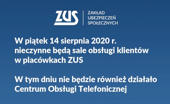 Komunikat ZUS w sprawie wolnego dnia pracy 14 sierpnia 2020