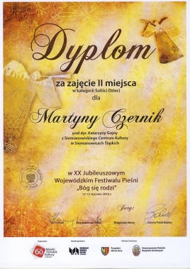 Dyplom dla Martyny Czernik