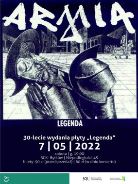 Plakat z zaproszeniem na koncert zespołu Armia. Prezentuje okładkę płyty Legenda, która obchodzi…