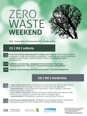 Plakat promujący zero waste weekend wraz z programem wydarzenia