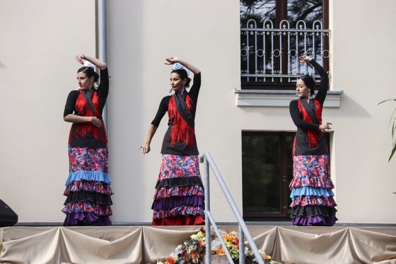 Tancerki grupy tanecznej Malandanza w tradycyjnych falbaniastych sukienkach do tańca flamenco.