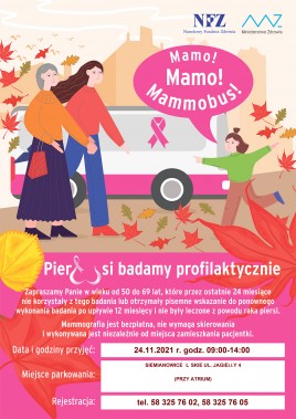 Plakat informujący o bezpłatnych badaniach mammograficznych.