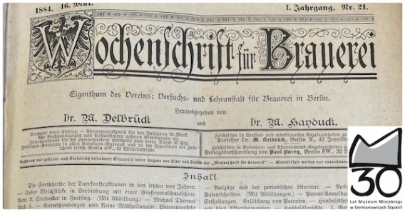 Strona tytułowa  tygodnika dla browarów z 1884r.