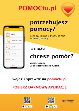 Plakat promujący aplikację POMOCtu.