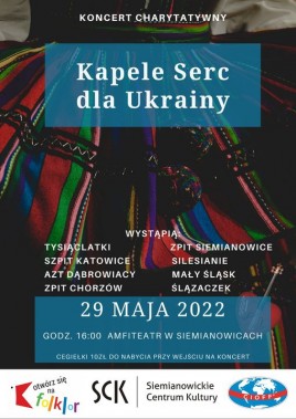 Plakat zapraszający na koncert charytatywny "Kapele Serc dla Ukrainy"