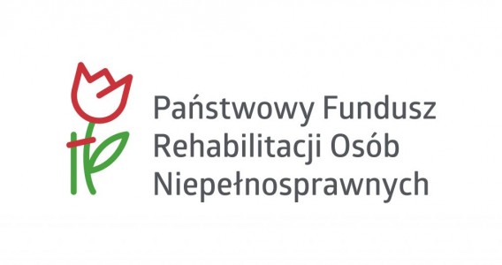 Logo Państwowego funduszu rechabilitacji osób niepełnosprawnych składające się z stylizowanej…