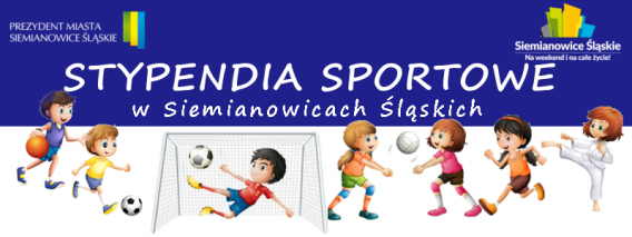 Baner z treścią stypendia sportowe oraz dzieci w różnych dyscyplinach sportu