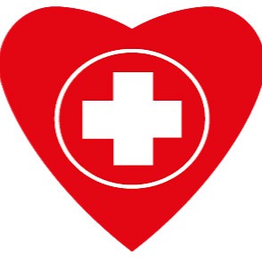 logo apteki - biały krzyż na tle czerwonego serca
