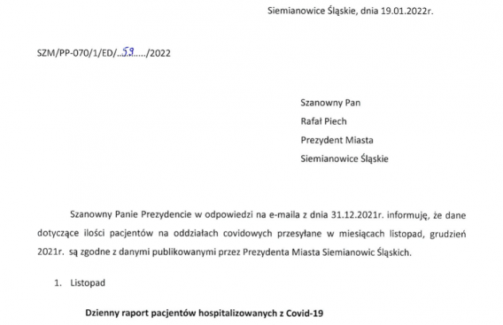 Fragment dokumentu z raportem na temat zachorowań na Covid-19