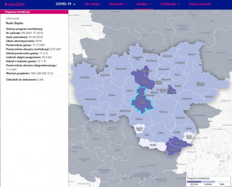 zrzut ekranu przedstawiający stronę internetową GZMu, na której znajduje się mapa dotycząca…