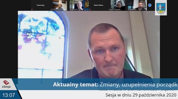Adam Cebula, Przewodniczący Rady Miasta Siemianowice Śląskie. Zrzut ekranu z XXIII sesji Rady…