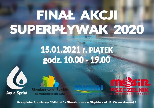 Plakat zapraszający na zakończenie akcji "SUPERPŁYWAK 2020"