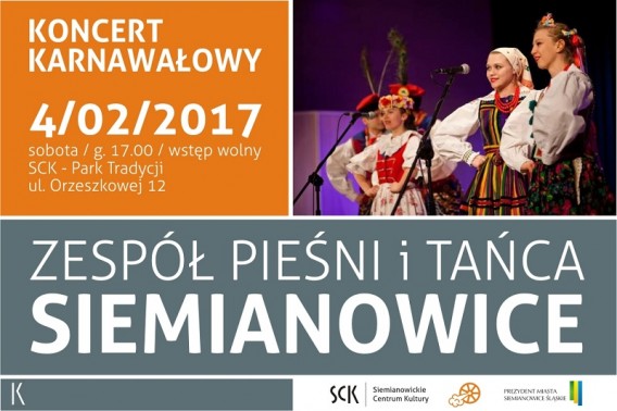 Koncert karnawałowy Zespołu Pieśni i Tańca "Siemianowice" - plakat