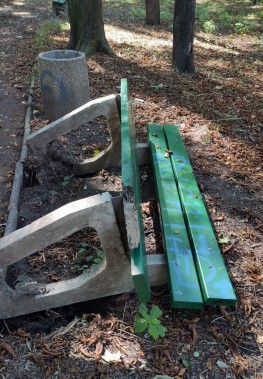 Zniszczona ławka w Parku Miejskim