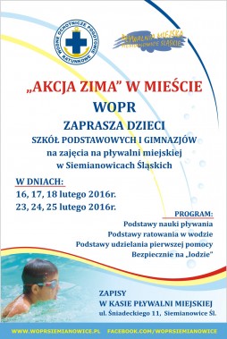 Plakat informujący o zajęciach WOPR w trakcie Akcji Zima w mieście