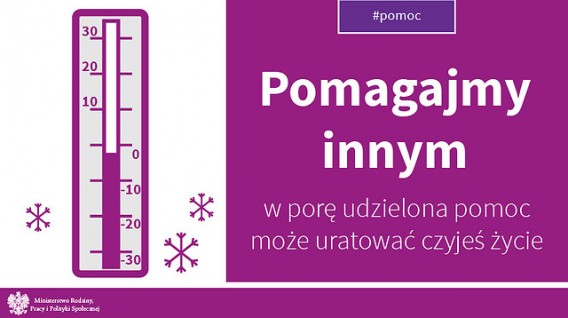 Plakat informujący o akcji pomocy przy niskich temperaturach