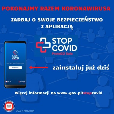 Ulotka reklamująca aplikację STOP COVID ProteGO Safe.