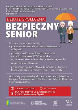 Plakat reklamujący debatę BEZPIECZNY SENIOR