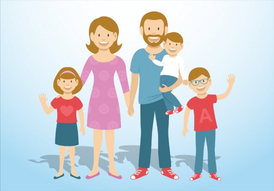 Grafika przedstawiająca rodziców z trójką dzieci