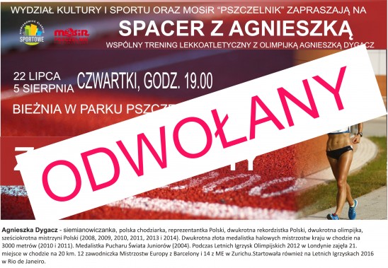 plakat Spacer z Agnieszką – wspólny trening lekkoatletyczny z olimpijką Agnieszką Dygacz
