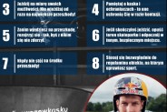 Plakat Akcji Bezpieczny Sk8park przedstawiający 8 zasad bezpiecznego użytkowania skateparku, z…
