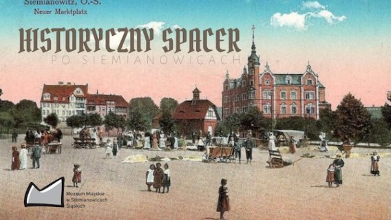 Przedstawia pocztówkę z widokiem na dawny siemianowicki Rynek. W tle widoczny budynek ratusza.